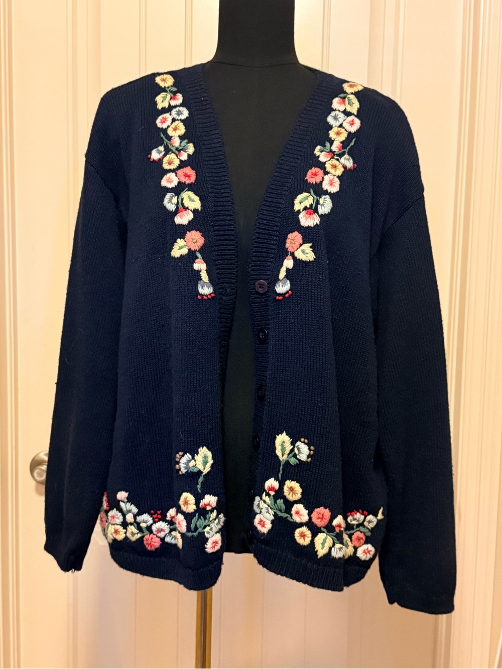 Pendleton Navy Floral Embroidered Cardigan